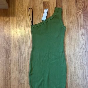 Urban Outfitters One Shoulder Ribbed Green Dress
